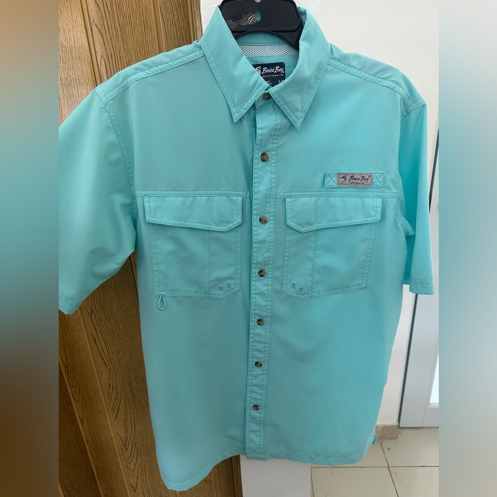Bimini Bay Men’s Aqua Fishing Shirt Short Sleeve Button Down Snap Pockets Size S - Picture 2 of 6